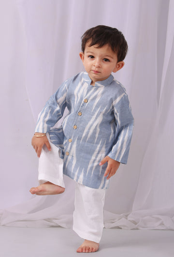 Powder Blue Ikat Full Sleeves Shirt